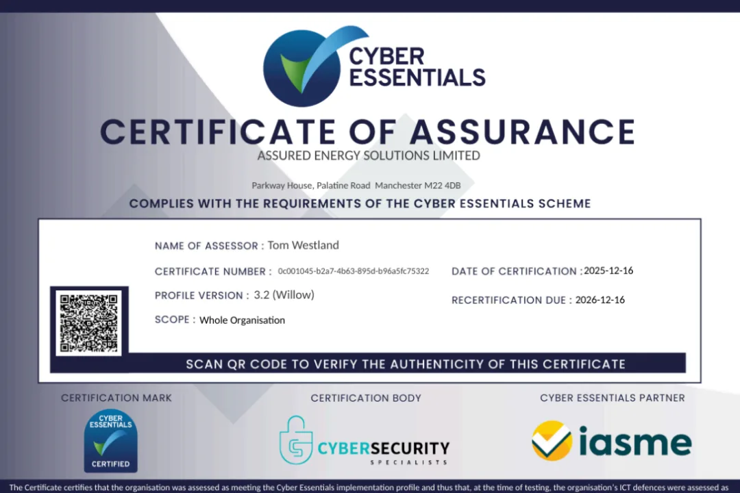 Assured Energy - Awarded Cyber Essentials!
